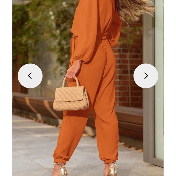 PRETTYGARDEN Rust Orange Long Sleeve Jumpsuit M NWOT - Picture 2 of 13